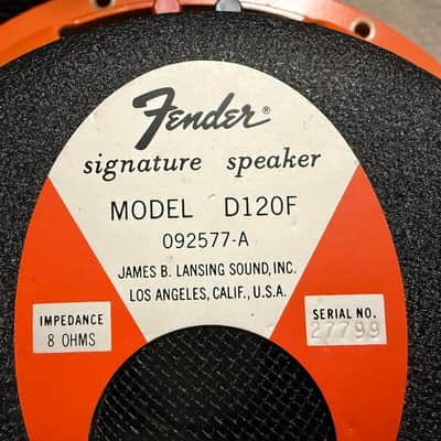 Pair of Vintage Orange Frame Fender JBL D120F 12" 8 Ohm Speakers - cleanest in the world! image 1