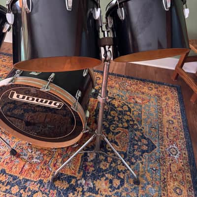 Ludwig 70's Quadra Plus Drum Set Black  Vintage Blue & Olive Badge Read Listing image 3