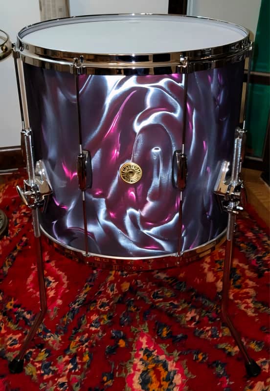 Gretsch 14"x16" FLOOR TOM w/Legs USA Custom Heritage Lugs - Black Satin Flame Nitron Wrap *EXCELLENT* 2024 image 1