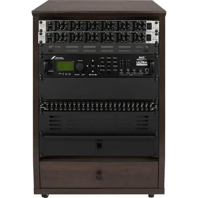 Gator Elite Furniture Series 12U Angled Studio Rack with Locking Casters Dark Walnut Brown Finish Bild 5