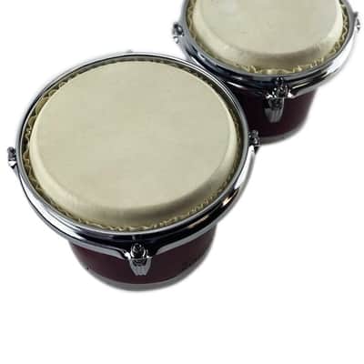 Zension 7" and 8" BONGO DRUMS - Latin Percussion Bongos Set Cowhide Tuning Key RED Wood image 7