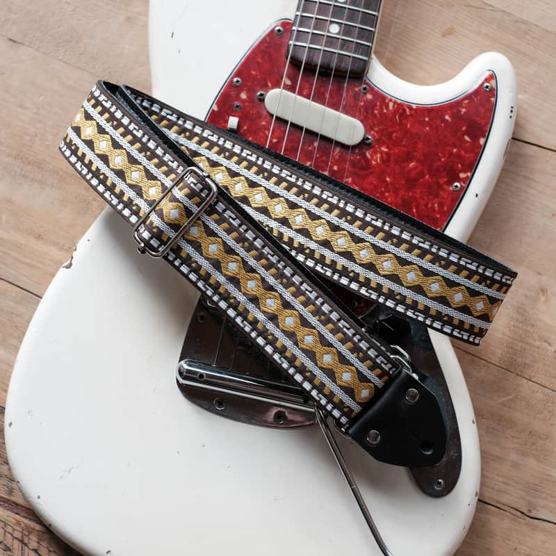 Vintage Black & Gold 60s/70s Hippie Guitar Strap / Handmade in the UK / Case Candy image 1