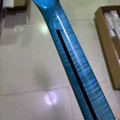 Blue Gloss 22Frets Flame Maple Electric guitar Neck 25.5in parts image 9