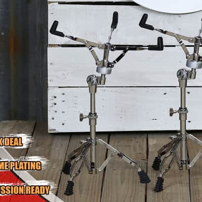 Snare Drum Stand (2-Pack) by GRIFFIN | Chrome Double-Braced Lightweight Mount for Snares, Tom Drums & Practice Pads | Slip-Proof Gear Tilter & Clamp-Style Basket Holder image 8