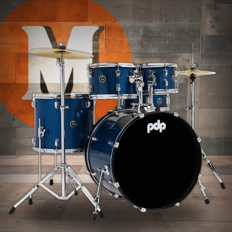 PDP Center Stage 5-Piece Drum Kit with Hardware Cymbals and Throne - Royal Blue Sparkle (PDCE2215KTRB) image 1