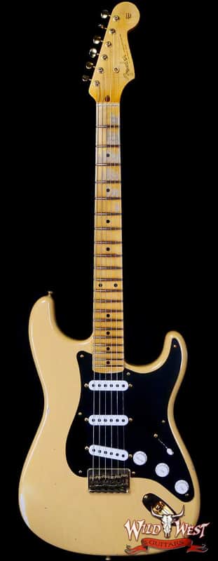 Fender Custom Shop Limited Edition 70th Anniversary 1954 Stratocaster Hardtail Relic Nocaster Blonde with Black Pickguard & Gold Hardware 6.90 LBS image 1