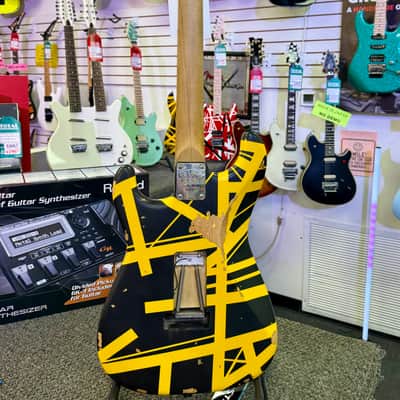 EVH Limited Edition Striped Series Frankenstein Frankie, Maple Fingerboard, Black with Yellow Stripes, Aged image 9