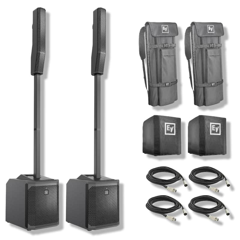 Electro-Voice EVOLVE30M-US (Pair) Portable Column Sound System with 2x Evolve30M-SUBCVR and 4x 25' XLR Cables image 1
