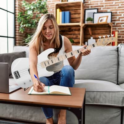 Glarry GP PRO Electric Bass Guitar NO Pickguard White / 20W Amplifier image 7