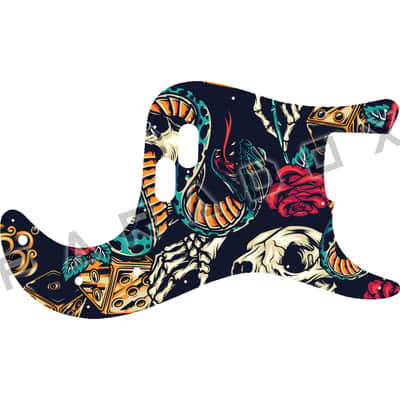 Custom Pickguard For 1984-1985 Made in Japan Squier by Fender Bullet Bass B-94 - Vintage Flash Tattoo Graphic .090" image 1