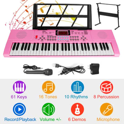 Cxxss 61 Keys Digital Music Electronic Keyboard Electric Musical Piano Instrument Kids Learning Keyboard - Pink image 1
