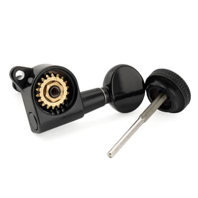 Brio Pro Left-Handed Locking Tuners — 6-in-Line | 18:1 Ratio | Vintage Oval Buttons - Black image 4