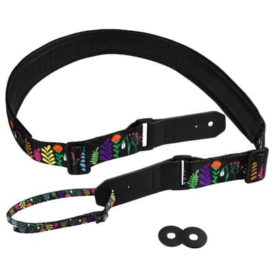 Strap for Guitar Ukrainian Nylon + Leather Ethnic Black Flowers image 1