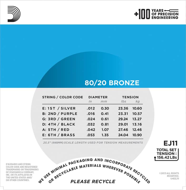 D'Addario EJ11 80/20 Bronze Light Acoustic Guitar Strings, .012 - .053 image 3