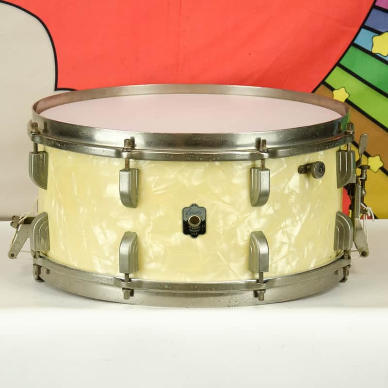 Vintage 1940's Leedy Snare Drum , Marine White Pearl, 6.5" x 14" image 1