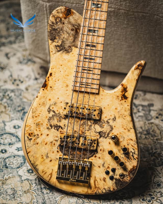 Fodera Custom Imperial Elite 5-Buckeye Burl Top w/5-Piece Maple Neck, Birdseye Maple FB & Abalone Block Inlay image 1