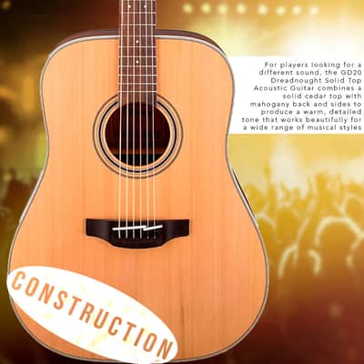 Takamine G Series GD20 Dreadnought Solid Top 6-String Right-Handed Acoustic Guitar with Ovangkol Fingerboard (Natural) image 9
