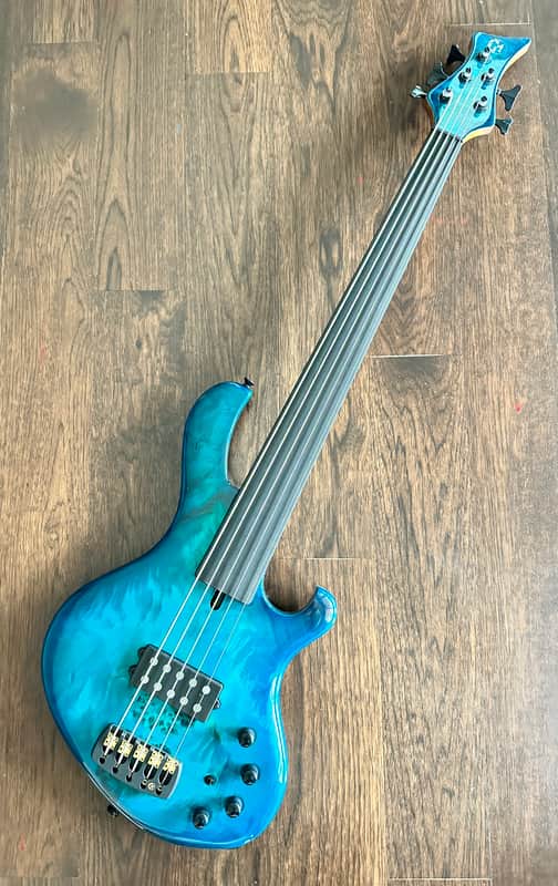 Maruszczyk Frog Omega 5A Fretless 2023 - Transparent 2 Tone Turquoise Blue image 1