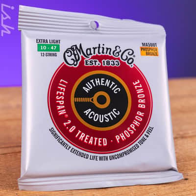 Martin MA500T 10-47 Extra Light 12-String Authentic Acoustic Lifespan 2.0 Treated 92/8 Phosphor Bronze Guitar Strings image 1