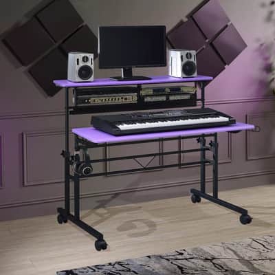 Adjustable Sit-and-Stand Music Studio Desk Workstation with 2 x 3U Rack – Durable Carbon Fiber Finish (Purple) image 5