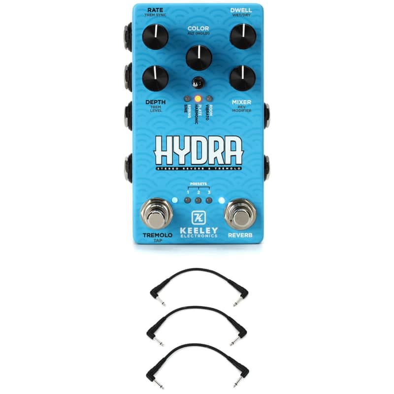 Keeley Hydra Stereo Reverb & Tremolo Pedal with 3 Patch Cables image 1