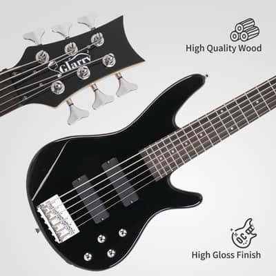 Glarry Full Size GIB 6 String H-H Pickup Electric Bass Guitar Bag Strap Pick Connector Wrench Tool 2020s - Black image 7