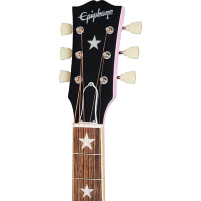 Epiphone J-180 LS Acoustic-Electric Guitar, Jumbo Pink, with Case image 5
