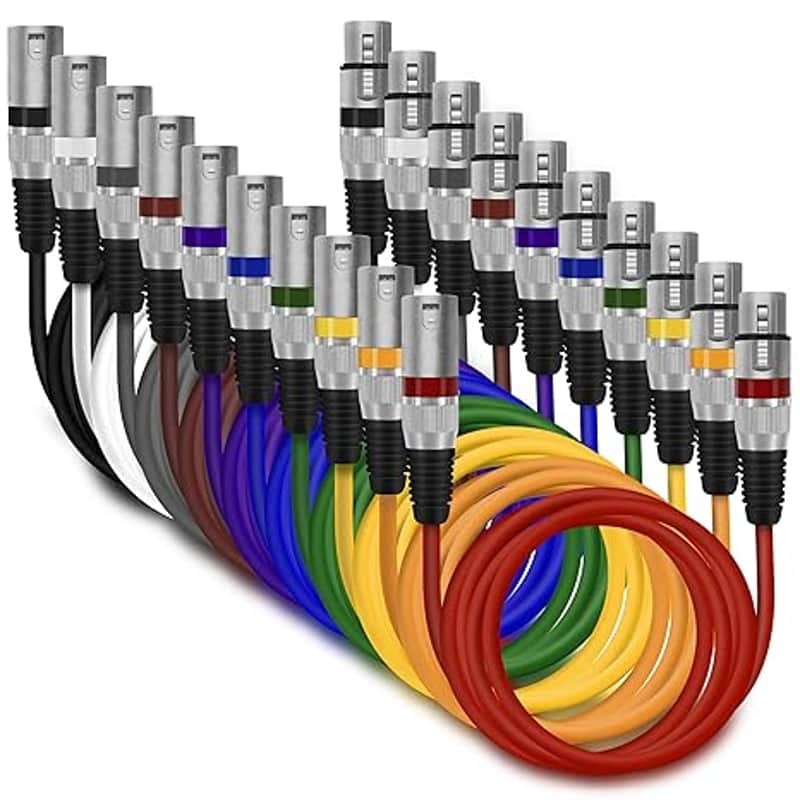 XLR to XLR Microphone Cable (3 Feet, 10 Pack) XLR Male to Female Mic Cable 3-Pin Balanced Shielded XLR Cable for Mic Mixer, Recording Studio, Podcast - Multi Colored, 3Ft, 10 Pack image 1