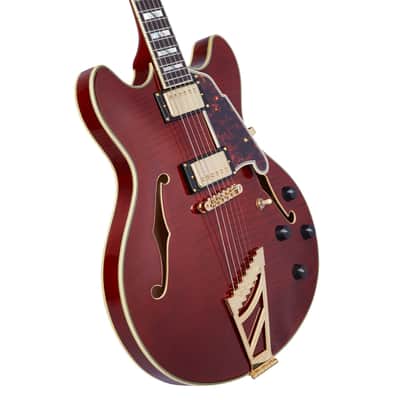 D'Angelico Deluxe Mini Dc Single Cutaway w/ stairstep tailpiece Satin Trans Wine image 4