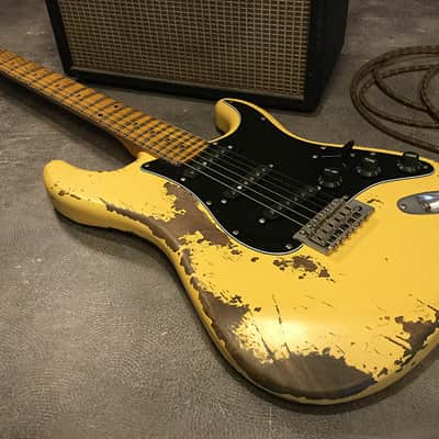 USA Relic Strat Style Electric Guitar Road Worn Yellow by Nate's Relic Guitars image 6