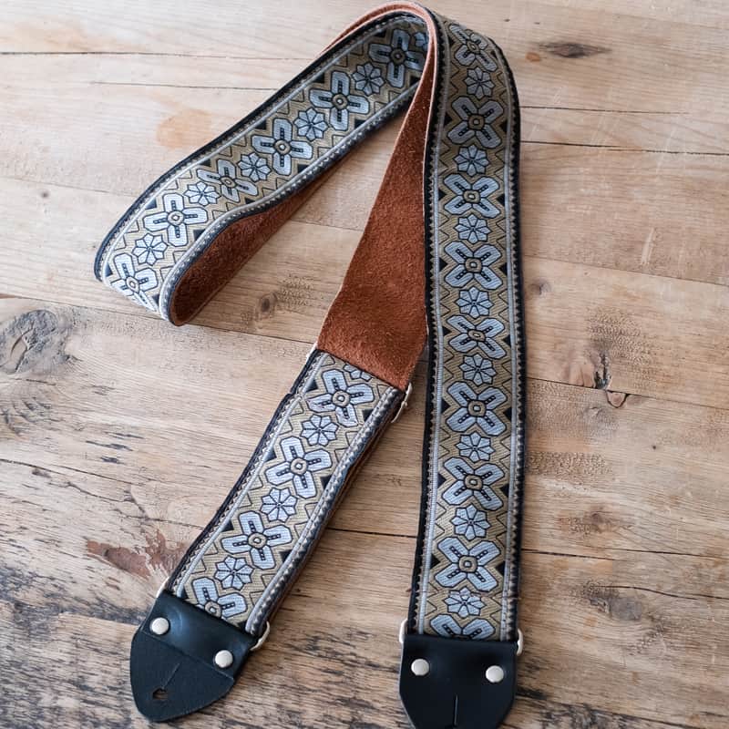 Vintage Gold 60s/70s Hippie Guitar Strap / Real Suede Backing / Handmade in the UK image 1