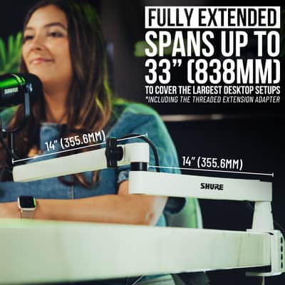 Shure by Gator Premium Low-Profile Desktop Mic Boom Stand - Fully Adjustable for Podcast, Streaming, and Home Office Setups, White (SH-BROADCAST2-W) image 2