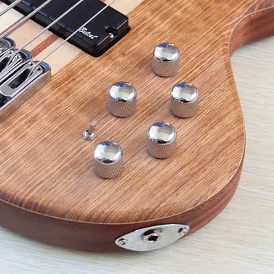 Zebra Wood Top Custom 5 String Electric Bass, Okoume Body, Maple Neck Through, 24 Frets Fingerboard Fretboard image 7
