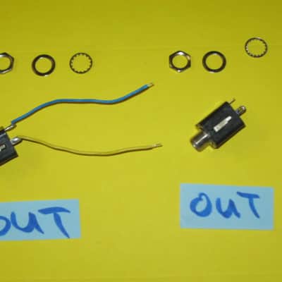 TWO lightly used genuine BOSS OUTPUT jacks (for compact sized pedals) + nuts & washers - ONE jack has two wires (blue & yellow) attached to it - they work fine (specifically from 2010 (but can be used on other year BOSS pedals) NO pedal / NO other parts image 4