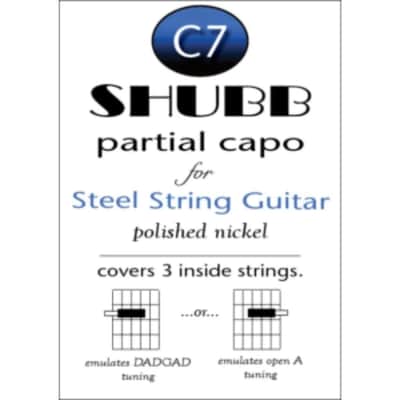 Shubb C7 Partial Capo, Holds 3 Middle Strings, DADGAD Tuning, Polished Nickel image 4