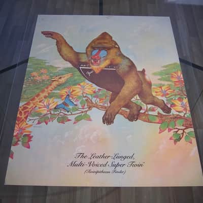 Fender Super Twin & Telecaster Authentic Vintage Poster "The Leather-Lunged Multi-Voiced Super Twin" Artist Endicott Circa-1976-Multi Color image 6