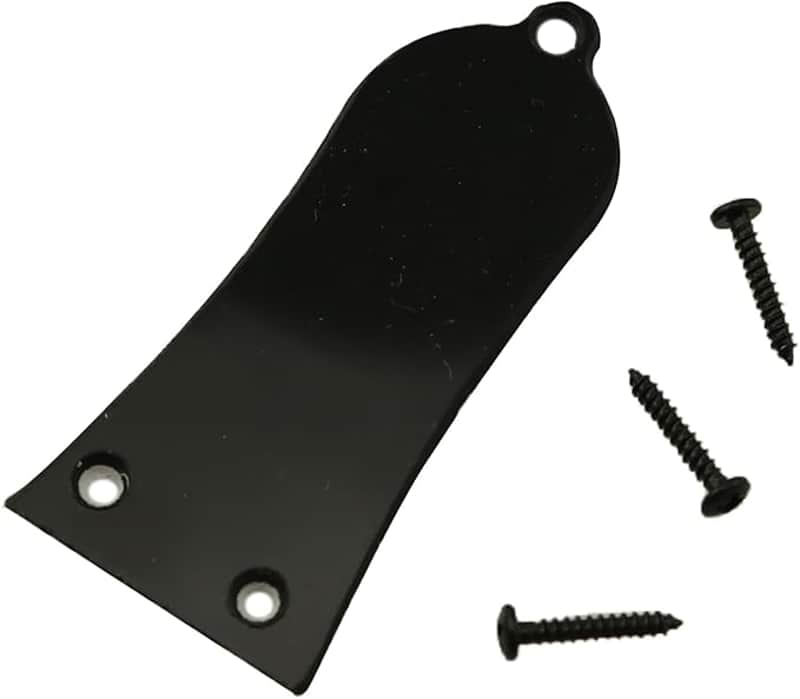 3 Hole Electric Guitar Truss Rod Cover Plate with Screws Electric Guitar Headstock Iron Core Guard Plate Bell Shaped Double Layer PVC Iron Core Cover Plate Bass Guitar Replacement Parts Black image 1