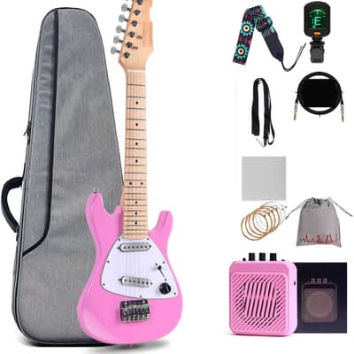 30 Inch Kids Electric Guitar Beginner Kit, Junior 1/4 Size Mini Electric Guitar for Children Complete Stater Set with Amp, Gloosy Pink Colour image 1