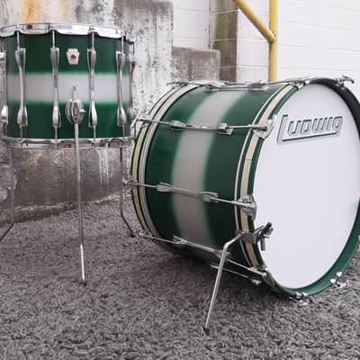 1990's Ludwig Green/Silver Duco 2PC Mach Lug Drum Set (20"x14" BD + 14"x12" FT) image 1