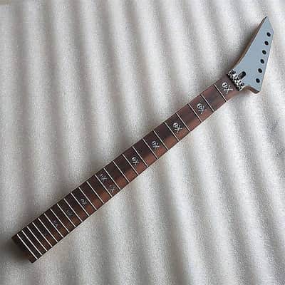Left Handed Glossy Black Guitar Maple Wood Neck, 24 Frets Rosewood Fingerboard, Skullhead Inlay Stickers image 3