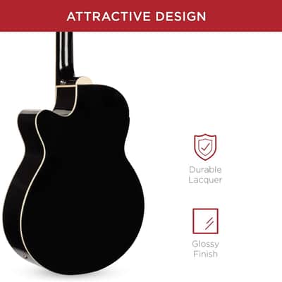 Acoustic Electric Bass Guitar, Full Size 4 String, Fretted Bass Guitar w/Padded Gig Bag - Black image 3