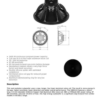 B&C R18DS115-8 Recone Kit For 18ds115-8 Neodymium Subwoofer Speaker 3400W 8-Ohm image 6