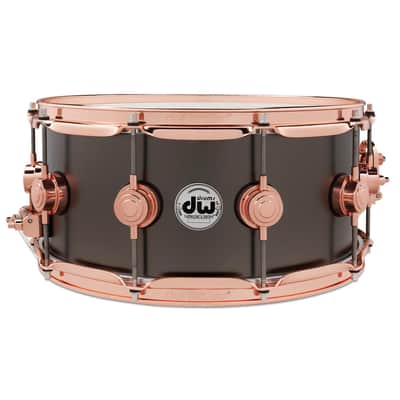 DW Collectors Satin Black Brass Snare Drum 14x6.5 w/Copper Hardware image 1