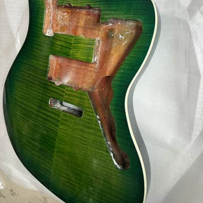 Mahogany Wood Green Burst Jazzmaster Style Guitar Body with Veneer Tiger Maple Top image 6