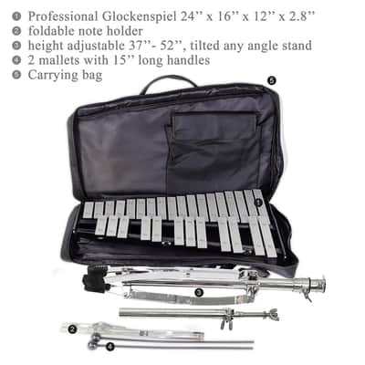 30 Note Professional Glockenspiel - Metal Bell Kit Xylophone With Stand, Note Holder And Carrying Bag image 3