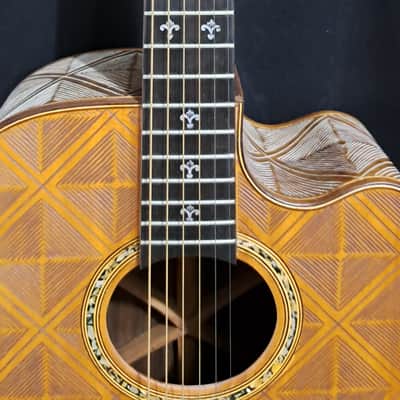 Blueberry Handmade Acoustic Guitar Dreadnought with Hand Carved Grooved Patterns image 3