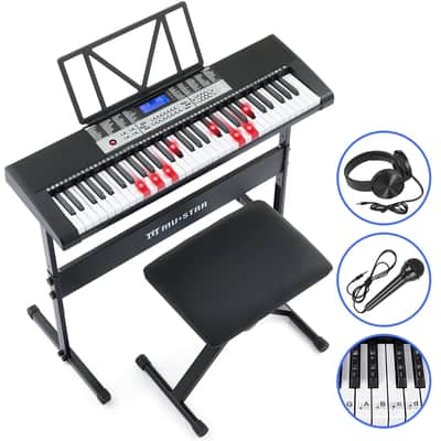 MUSTAR Black 61Key Lighted Up Electric Piano Keyboard Bench,Headphone,Microphone image 2