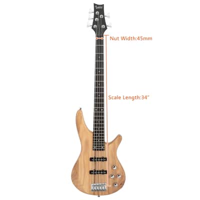 Glarry Burlywood GIB 5 String SS Pick-up Electric Bass Guitar w/20W Amplifier image 5