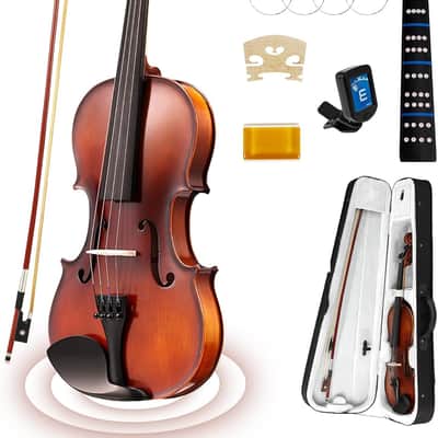 Violin Fiddle Full Set: 4/4 Matt Violin Kit for Beginners, Acoustic Violin with Hard Case, Solidwood Hand Made Starter Kit with Bow, Rosin, Shoulder Rest, Tuner, Extra Strings image 1
