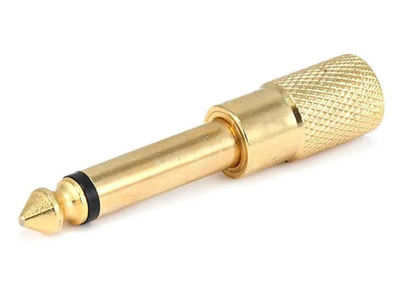 New Metal 1/4in (6.35mm) TS Mono Plug to 3.5mm TRS Stereo Jack Adapter, Gold Plated image 1